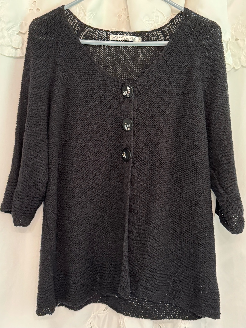Lulu-B Black loose Knit Button-Front Cardigan